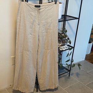 Boho Beige Wide-Leg Split pants 100% Linen 2